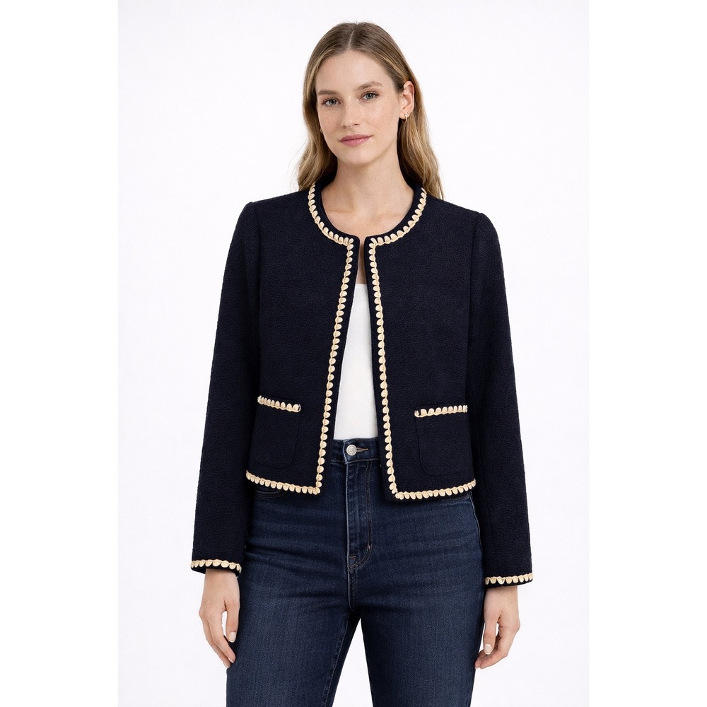 WD.NY Jacket Womens Medium Blue Tweed Scalloped Trim Old Money Professional